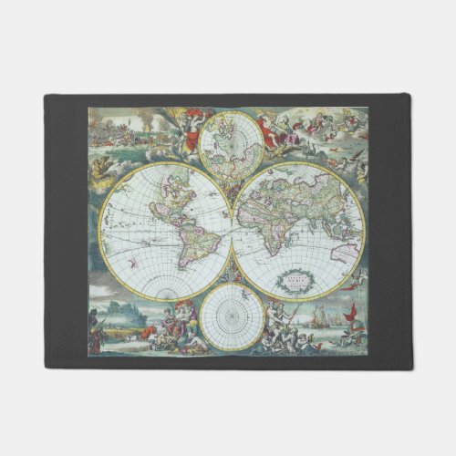 17th Century Antique World Map Frederick De Wit Doormat