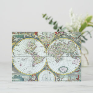 17th Century Antique World Map, Frederick De Wit Invitation