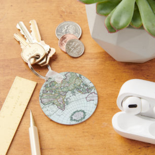 17th Century Antique World Map, Frederick De Wit Keychain