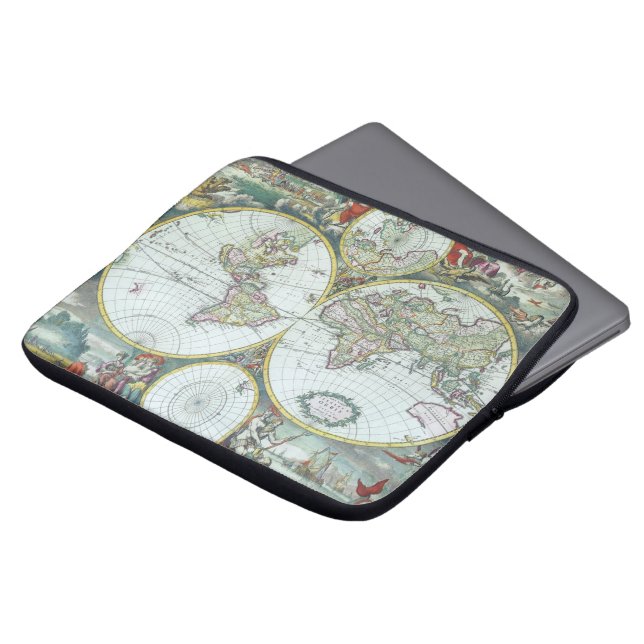 17th Century Antique World Map, Frederick De Wit Laptop Sleeve (Front Top)
