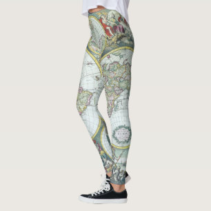 17th Century Antique World Map, Frederick De Wit Leggings
