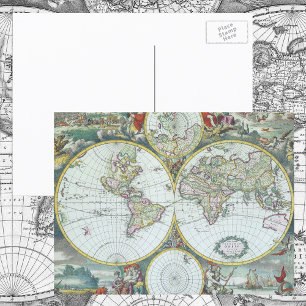 17th Century Antique World Map, Frederick De Wit Postcard