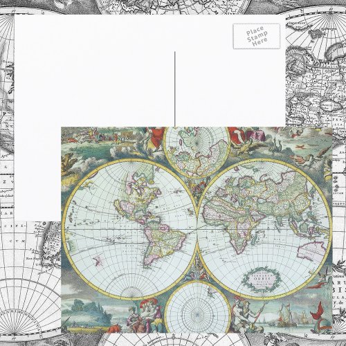17th Century Antique World Map Frederick De Wit Postcard