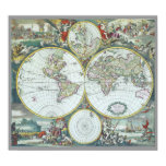 17th Century Antique World Map, Frederick De Wit Poster