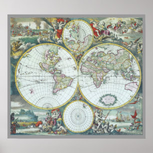 17th Century Antique World Map, Frederick De Wit Poster