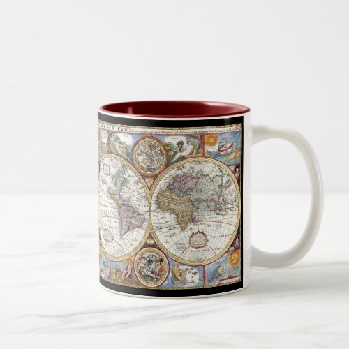 17th Century Dual Hemisphere World Map Two_Tone Coffee Mug