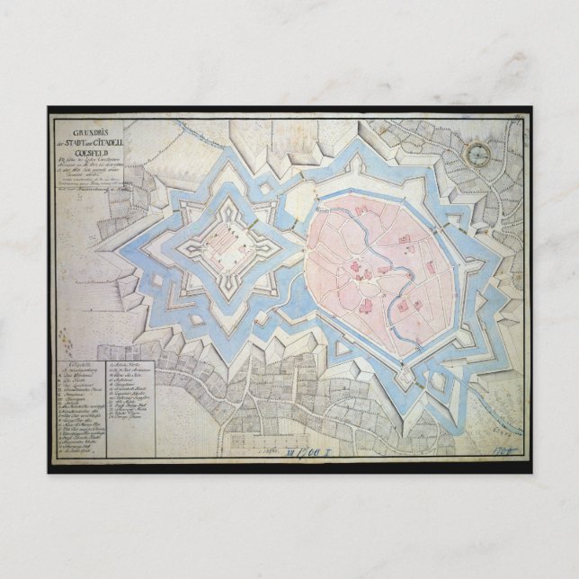 17th Century Map of Coesfeld Ludgerusburg Germany Postcard (Front)