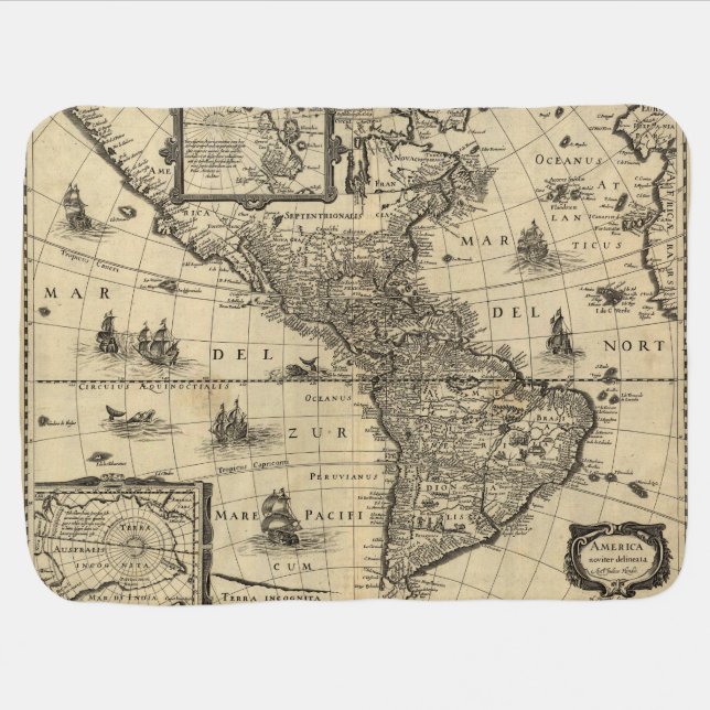 17th-century map of the Americas Receiving Blanket (Horizontal)