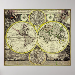 Ancient World Map World Map 17th Century Art A0 A1 A2 A3 A4 Poster de fotos satinado p11664h
