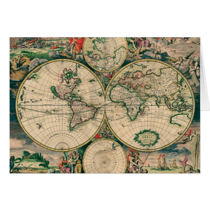 17th Century World Map Greeting Card | Zazzle