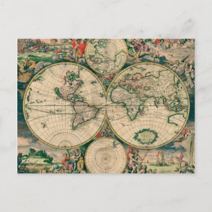 17th Century World Map Postcard