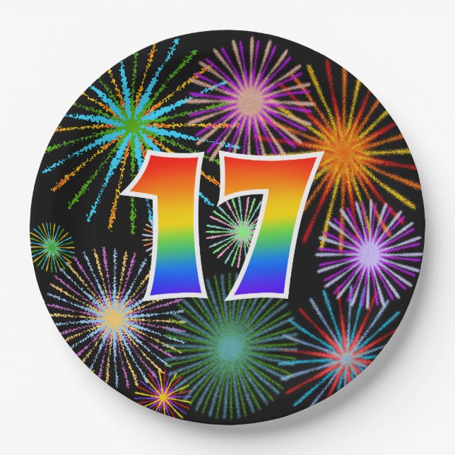 17th Event - Fun, Colorful, Bold, Rainbow 17 Paper Plates (Front)