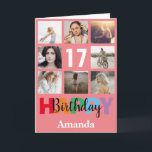 17th Happy Birthday Photo Collage Modern Pink Card<br><div class="desc">17th Happy Birthday Photo Collage Modern Pink Card with personalized name. For further customization,  please click the "Customize it" button and use our design tool to modify this template.</div>