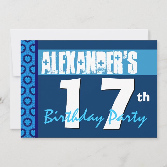 17th Modern Blue Teen Birthday Party Invitation (Front)