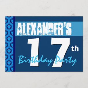 17th Modern Blue Teen Birthday Party Invitation