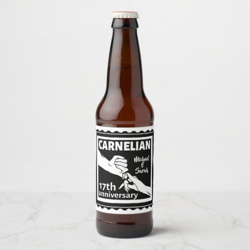 17th wedding anniversary black and white beer bottle label
