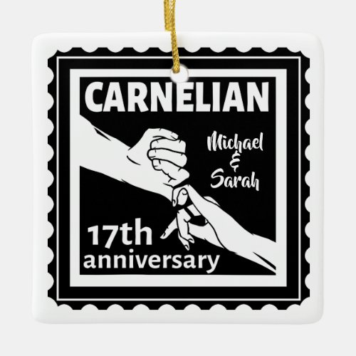 17th wedding anniversary black and white ceramic ornament