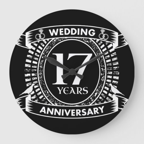 17TH wedding anniversary black and white Large Clock
