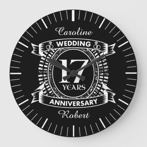 17TH wedding anniversary black and white Large Clock