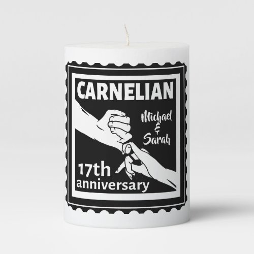 17th wedding anniversary black and white pillar candle