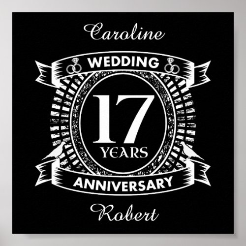 17TH wedding anniversary black and white Poster