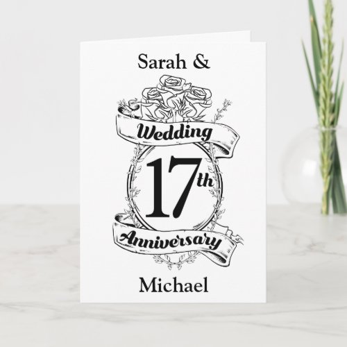 17th Wedding Anniversary Black and White Roses Card
