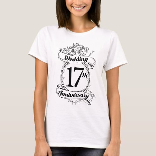 17th Wedding Anniversary Black and White Roses T_Shirt