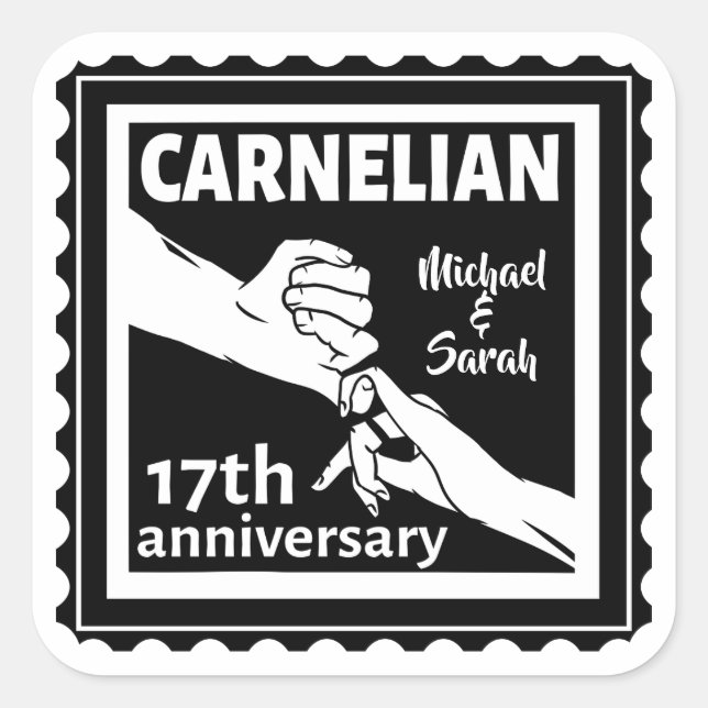 17th wedding anniversary black and white square sticker (Front)