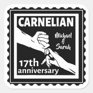 17th wedding anniversary black and white square sticker