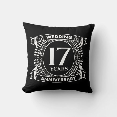 17TH wedding anniversary black and white Throw Pillow