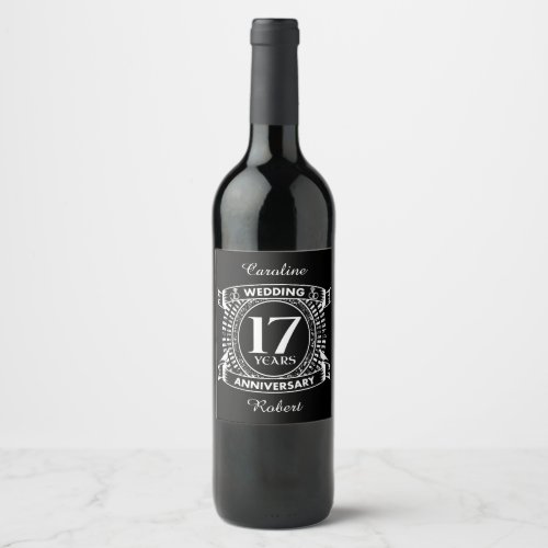 17TH wedding anniversary black and white Wine Label