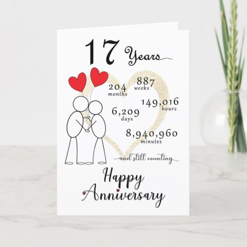 17th Wedding Anniversary Card with heart balloons