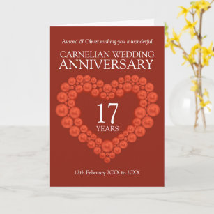 17th wedding anniversary carnelian beads heart  card