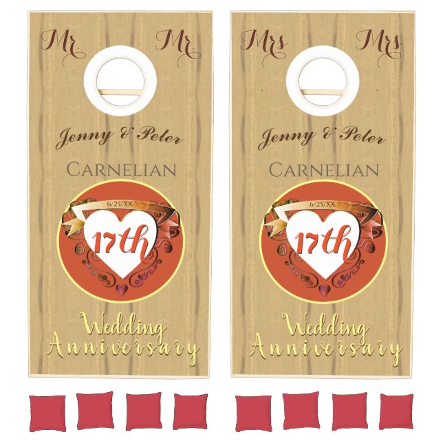17th Wedding Anniversary Carnelian Beige Cornhole Set (Set)