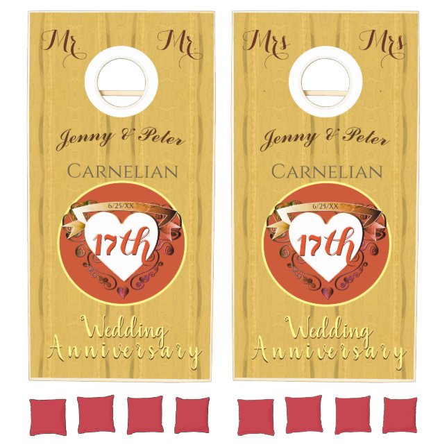 17th Wedding Anniversary Carnelian Cornhole Set (Set)