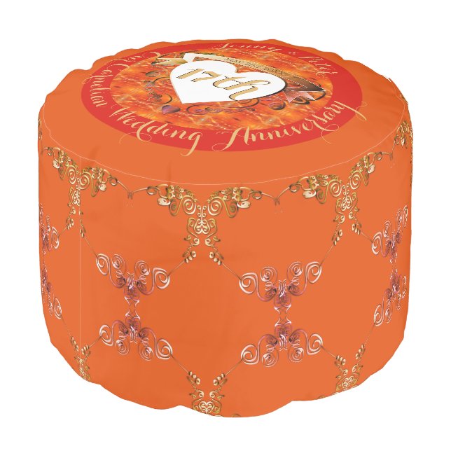 17th Wedding Anniversary Carnelian Pouf (Angled Back)