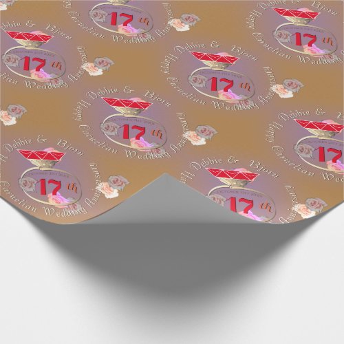 17th Wedding Anniversary Carnelian Ring  Roses Wrapping Paper