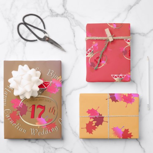 17th Wedding Anniversary Carnelian Ring Wrapping Paper Sheets