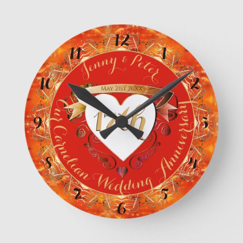 17th Wedding Anniversary Carnelian  Round Clock