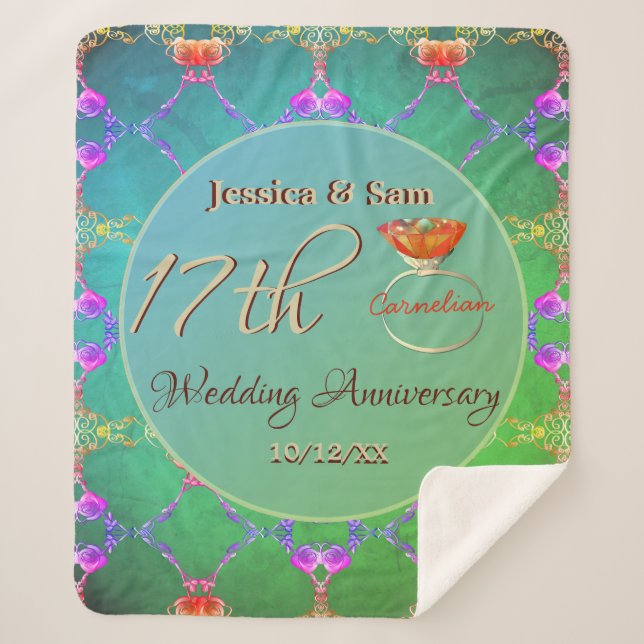 17th Wedding Anniversary Carnelian Sherpa Blanket (Front)