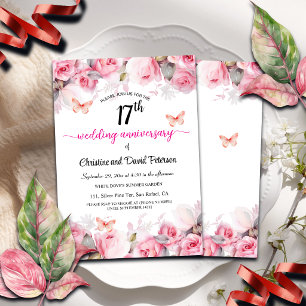 17th Wedding Anniversary Elegant Blush Roses Invitation