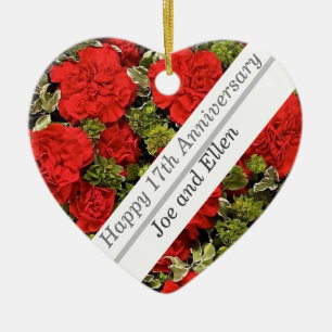 17th Wedding Anniversary, Red Carnations Ceramic Ornament