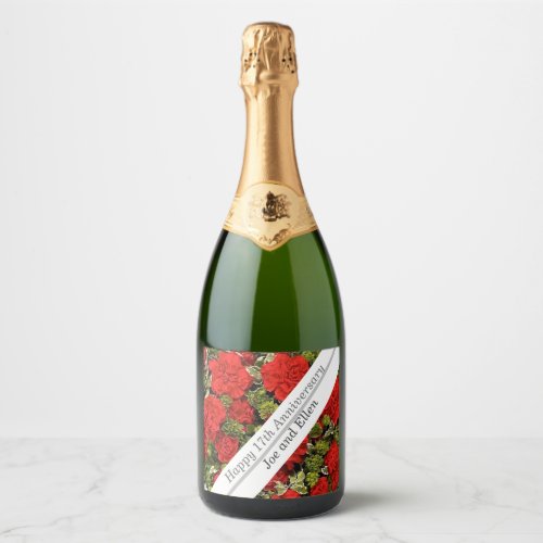 17th Wedding Anniversary Red Carnations  Sparkling Wine Label