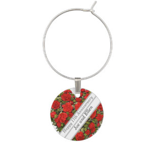 17th Wedding Anniversary, Red Carnations Wine Charm