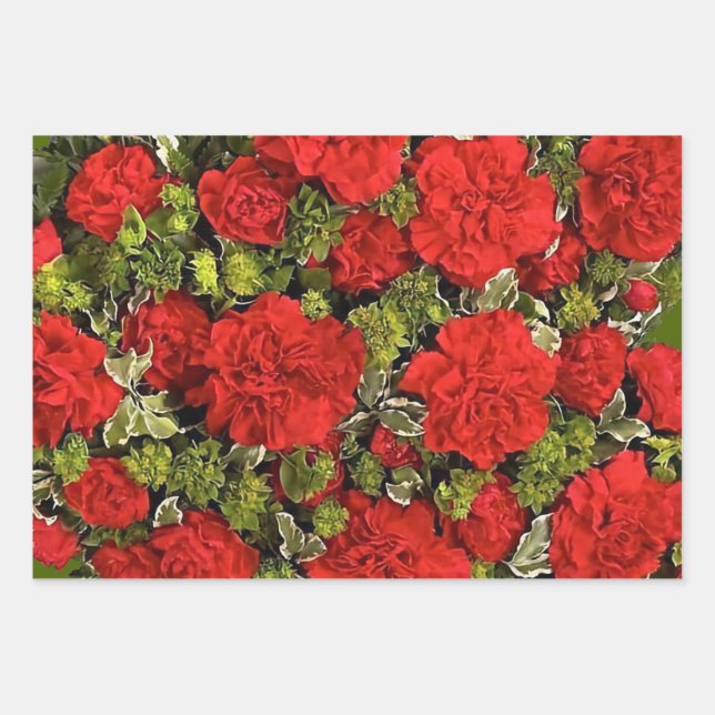 17th Wedding Anniversary, Red Carnations Wrapping Paper Sheets (Front)
