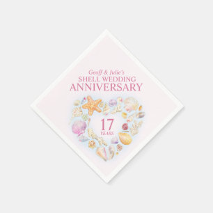 17th wedding anniversary shells watercolor heart napkins