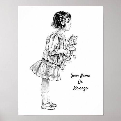 1800s Art Cute Girl Holding a Doll Poster