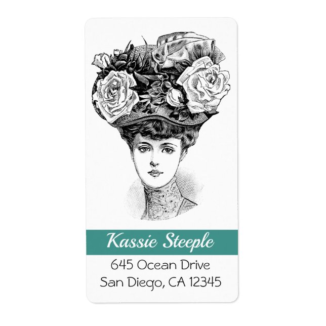 1800s Art Woman In Floral Hat Label (Front)