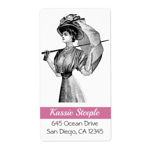 1800s Art Woman With Umbrella Label