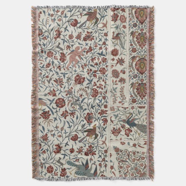 1800's Colored Lithograph Throw Blanket (Front Vertical)